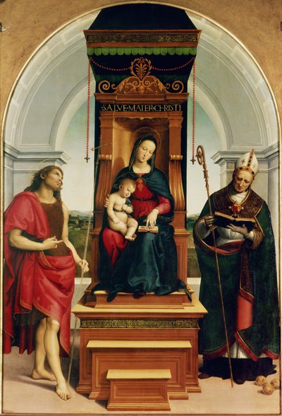 De Madonna en Kind met St. Johannes de Doper en St. Nicolaas van Bari, 1505 door Raffaello Sanzio Raphael